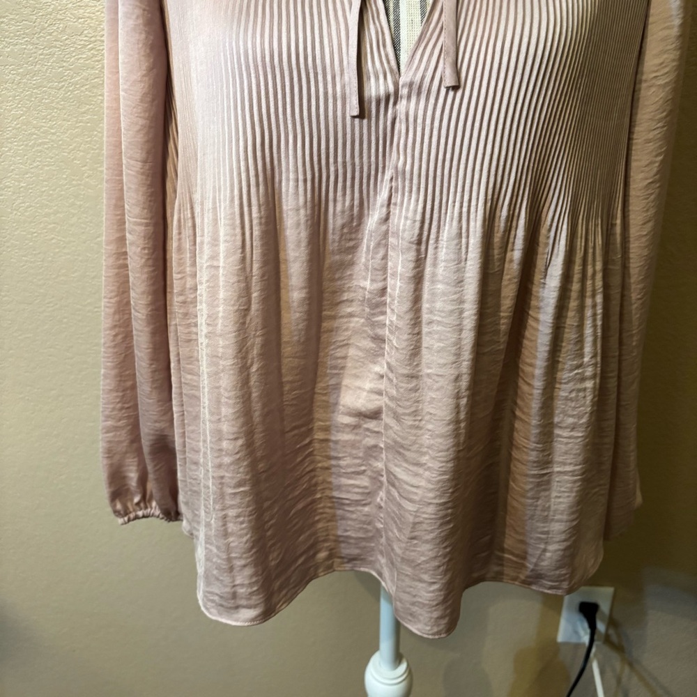 Lucky Brand Blouse Small Blush Pink Pleated Peasant Top Flowy Long Sleeves Ties - Picture 5 of 15